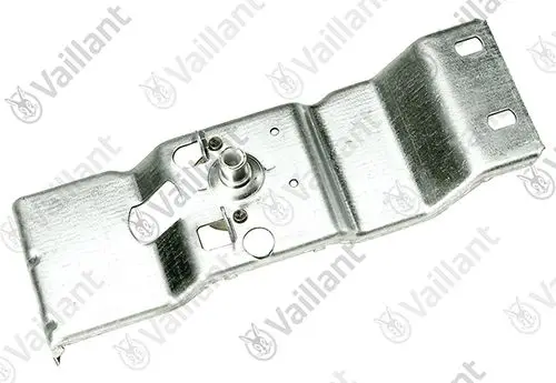 Metallische Halterung von Vaillant, gestaltete für die Montage, mit Öffnungen und einer zentralen Vertiefung zur Befestigung.